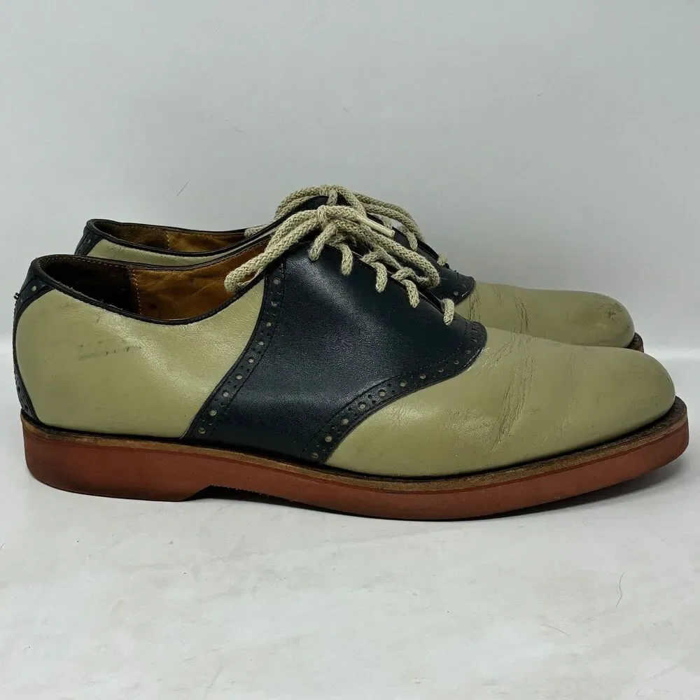 Cole Haan 1970’s Oxford Shoes Mens 10.5E Beige Black Leather Saddle Brogue USA